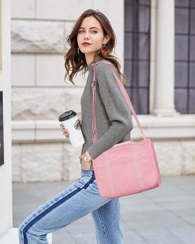 Canvas Tote Bag with Multi-Pocket for Women Large Crossbody Shoulder Handbag Everything Tote Bag with Compartments - color: Pink, size: Large