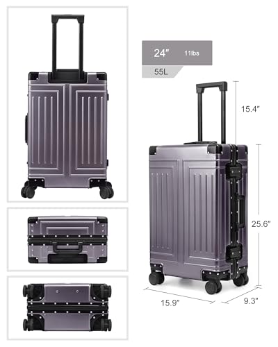Aluminum Magnesium 24inch Luggage，Cut from Whole Aluminum Sheet，（3rd Generation，Metal zipperless suitcase ） (grey, 24inch) - color: grey, size: 24 inch