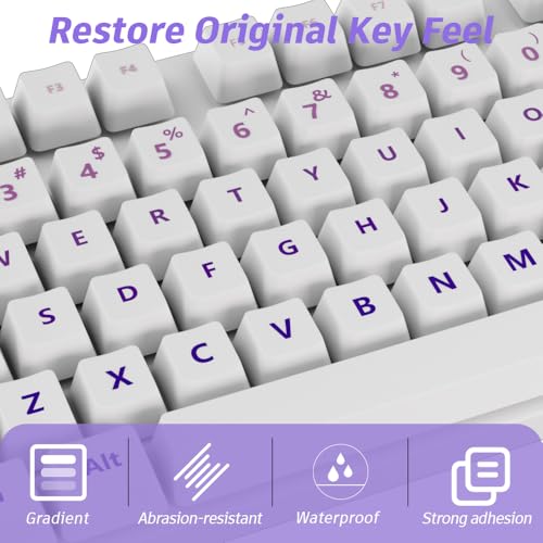 ProElife Gradient Keyboard Letter Stickers with Tweezer, English, Purple | Transfer Printing Peel-Off Film, Leave English Letters on Keys, Keyboard Letters Replacement Stickers for Desktop Computer - color: Purple