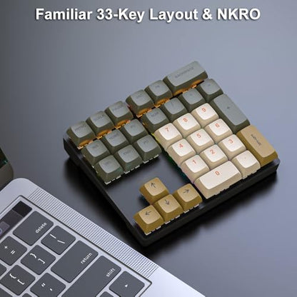 Mechanical Numpad Rainbow Backlit Clicky Blue Switches Wired USB Number Pad 33-Key NKRO Numeric Keypad with XDA PBT Keycaps External Keyboard Num Pad for Laptop, Mac - Brown Grey - color: Brown Grey - Blue Switch
