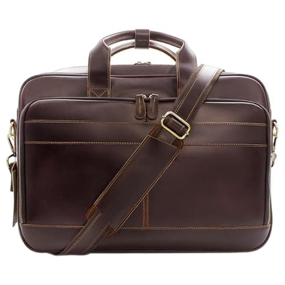 Jack&Chris Full Grain Leather Briefcase for Men, Business Messenger Bag Laptop Bag Attache Case, Fits 15.6 Inch Laptop - color: Mb005-red Coffee