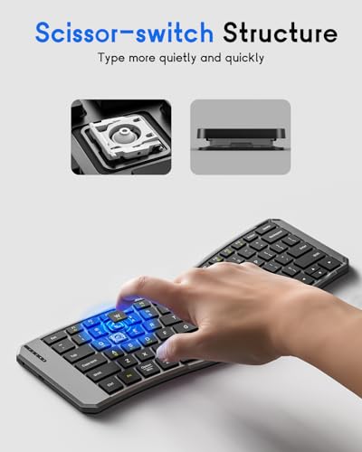 MoKo Ergonomic Foldable Keyboard, Split Portable Folding Bluetooth Keyboard | Ultra Slim for Business Travel, Rechargeable Wireless Keyboard, for iOS/Android/Windows Tablet PC Smartphone