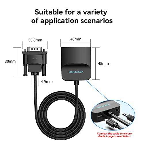 VENTION VGA to HDMI Adapter 1.5FT-1080P Video Dongle Adaptador VGA Converter with Audio Cable and Micro USB Cable,Male to Female for PC,Monitor HDTV (Note: VGA to HDMI Only, Not Bi-Directional) - color: 1.5FT