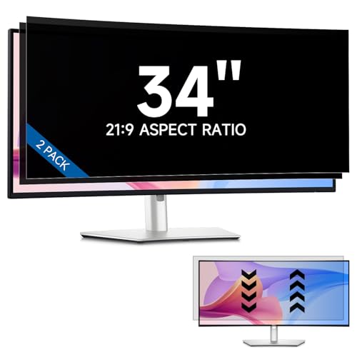 [2-Pack] 34 Inch Privacy Screen Filter for 21:9 Widescreen Monitor, Removable 34in Matte Anti Blue Light Glare Privacy Shield, Anti Spy Security Protector for Computer PC Desktop [Supporting Curved Screen] - color: Black Monitor Screen, size: 2pcs-34inch
