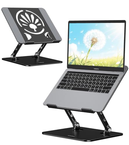 Aluminum Laptop Stand for Desk – Adjustable Ergonomic Laptop Riser, Foldable & Portable Holder Fit for MacBook & 10"-16" Laptops for Office, Home & Travel,Black - color: Black