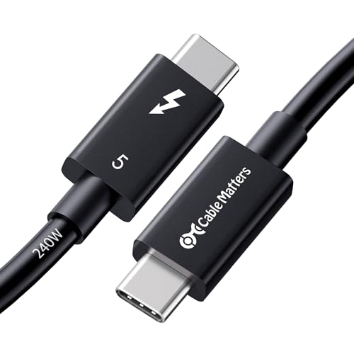 Cable Matters [Intel Certified] 80Gbps Thunderbolt 5 Cable, 1ft / 0.3m | [Up to 120Gbps Boost, 8K@120Hz / 6K@240Hz / 4K@540Hz with DSC, 240W, 80G Data Transfer], Black, Supports TB 4/3, USB4, USB-C - color: Black, size: 1 ft