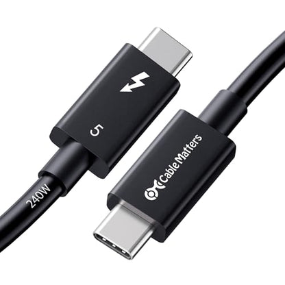 Cable Matters [Intel Certified] 80Gbps Thunderbolt 5 Cable, 1.6ft / 0.5m | [Up to 120Gbps Boost, 8K@120Hz / 6K@240Hz / 4K@540Hz with DSC, 240W, 80G Data Transfer], Black, Supports TB 4/3, USB4, USB-C - color: Black, size: 1.6 ft