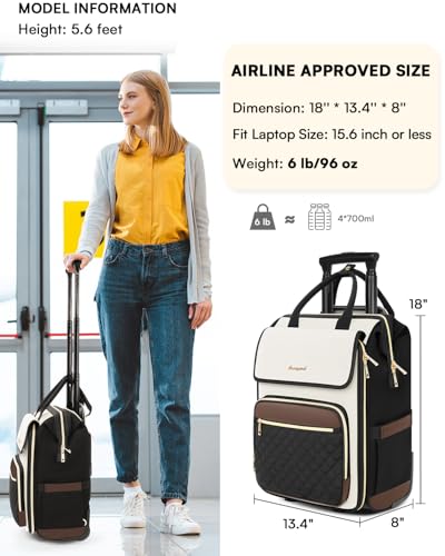 Rolling Backpack for Women, Travel Rolling Laptop Backpack with Wheels, Vertical & Horizontal Storage 2 In 1, Flip-Top Design, Water-Resistant Overnight College Underseat Carry on Luggage, Beige Brown - color: Beige Brown