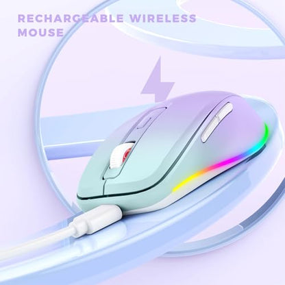 PEIOUS Wireless Mouse Jiggler - LED Wireless Mice with Build-in Mouse Mover, Rechargeable Moving Mouse for Laptop with Undetectable Random Movement Keeps Computers Awake - Purple to Green - color: Purple to Green