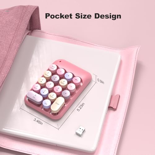MOWUX Wireless Number Pads, Cute Colorful Numeric Keypad Numpad Portable 2.4 GHz Financial Accounting Number Keyboard Extensions, 18 Key Number Numpad for Laptop Desktop, PC (Pink) - color: Pink