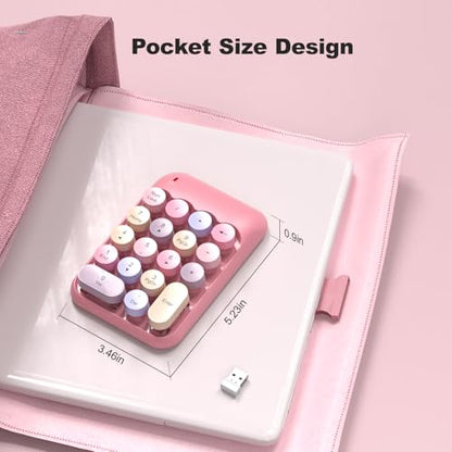 MOWUX Wireless Number Pads, Cute Colorful Numeric Keypad Numpad Portable 2.4 GHz Financial Accounting Number Keyboard Extensions, 18 Key Number Numpad for Laptop Desktop, PC (Pink) - color: Pink