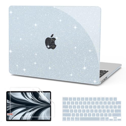 B BELK Glitter Case for MacBook Air 13 inch 2026-2022 M5/M4/M3/M2 Sky Blue | Protective Sparkly Hard Shell with Keyboard Cover & Screen Protector for MacBook Air 13.6 inch Case (A3449 A3240 A3113 A2681) - color: Glitter Sky Blue