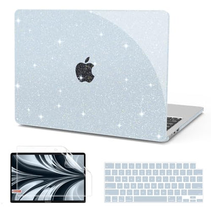 B BELK Glitter Case for MacBook Air 13 inch 2026-2022 M5/M4/M3/M2 Sky Blue | Protective Sparkly Hard Shell with Keyboard Cover & Screen Protector for MacBook Air 13.6 inch Case (A3449 A3240 A3113 A2681) - color: Glitter Sky Blue