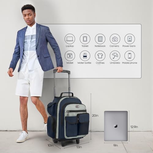 20" 2-in-1,Wheeled Travel Luggage Bag w/Telescopic Handle | Rolling Travel Luggage w/2 Wheels,Trolley Suitcase,Spacious Storage Design,2560-20''-Blue - color: JH-2560-Blue-20
