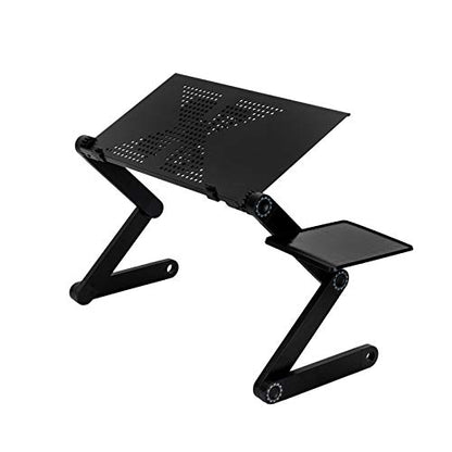 Adjustable Laptop Desk for Bed, Ergonomic Aluminum Lap Desk with Built-in Cooling Fan & Detachable Mouse Pad, 360-Degree Rotating Folding Table Stand for Sofa, Couch, Floor, Black