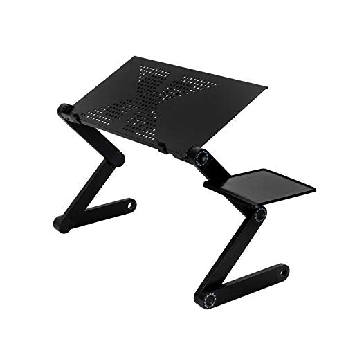 Adjustable Laptop Desk for Bed, Ergonomic Aluminum Lap Desk with Built-in Cooling Fan & Detachable Mouse Pad, 360-Degree Rotating Folding Table Stand for Sofa, Couch, Floor, Black