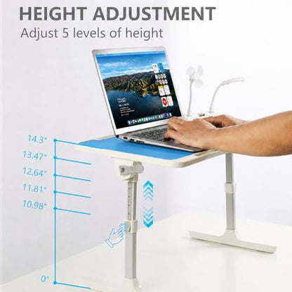 Adjustable Lap Desk with USB Fan & LED Light, Height & Angle Adjustable Laptop Bed Tray Table, Foldable Laptop Stand for Bed, Couch, Sofa & Floor, Blue - color: Blue