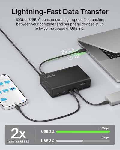 Belkin Connect 14-in-1 Docking Station 100W, Dual Display USB C Dock w/ 4K@60Hz Support, DisplayLink Technology - USB C Dock w/ 10Gbps Data Transfer, 1Gb Ethernet Port - Laptop Expansion Hub - style: 14-in-1, Dual Display, 100W