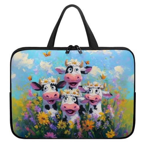 Laptop Case with Handle Laptop Sleeve Traveling Computer Bag Compatible with 10-17 inch Notebook Daisy Flower Cow Oil Painting Print Carrying Bag Briefcase, 10inch - color: Daisy Flower Cow Oil Painting, size: 10inch