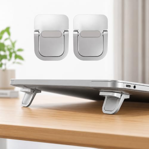 Premium Zinc Alloy Laptop Stand, 2-in-1 Ergonomic Adjustable Notebook Riser & Vertical Holder, Portable Foldable Computer Stand with Silvery Finish for Desk, Office, Travel, MacBook