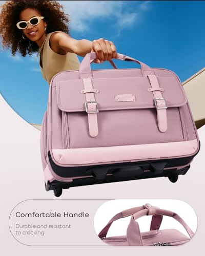 AUROTIER Rolling Laptop Bag Women, Rolling Briefcase for Women with Dual Lock, 16 Inch Computer Bag with Wheels, Roller Underseat Carry On Luggage Personal Item Suitcase for Work Travel Business - color: Pink
