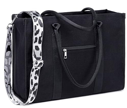 BTOOP Work Tote Bag for Women, Laptop Tote Bag With 15.6 Inch Padded Compartment, Teacher Nurse Bible Bags - color: Black-leopard Print