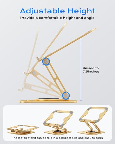 LOXP Adjustable Laptop Stand, Computer Stand with 360 Rotating Base, Ergonomic Laptop Riser Mount for Desk Foldable Protable Computer Desk Fits with MacBook Pro Air (10-16") - Gold | Ergonomic Laptop Riser Mount for Desk Foldable Protable Computer Desk Fi