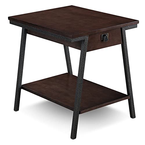 Leick Home 11407 Empiria One Drawer Side Table, Walnut and Foundry Bronze | Freestanding, Contemporary/Modern, Wood, Furniture, 11407 - color: Walnut