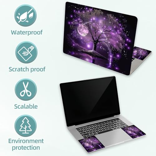 Universal Laptop Skin Decal, 3-Piece Vinyl Protector for 12 13 14 15.6" Notebook, Waterproof Anti-Scratch, Easy Trim & Bubble-Free Finish, Purple Tree with Stars and Moon - color: Purple Tree with Stars and Moon