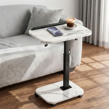 C Table End Table Adjustable Height, Rolling TV Tray Table for Small Spaces 180° Flip-Over Panel & 360° Swivel Casters,C Shaped Side Tables for Couch for Living Room/Bedroom/Bed/Sofa/Chair/Snack-White - color: White