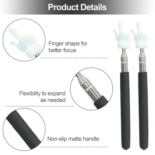 5Pcs Telescopic Teachers Pointer, Extendable Hand Pointer Finger Pointer Stick, Mini Retractable Classroom Pointer for Elementary School Kindergarten Teacher,Classroom Supplies (Black) - size: 5 PCS