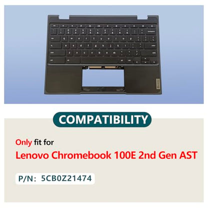 Replacement Laptop Upper Case Palmrest with US Keyboard and Touchpad Assembly Part for Lenovo Chromebook 100E 2nd Gen AST 5CB0Z21474 Black (C+KB)
