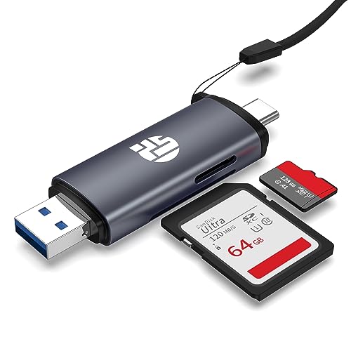 2-in-1 Memory Card Reader, USB 3.0 SD Card Adapter with Dual Slots, 2 Cards Simultaneously Read & Write, Portable SD Card Reader for iMac, iPad Pro/Air, MacBook Pro/Air, Chromebook, Android Galaxy