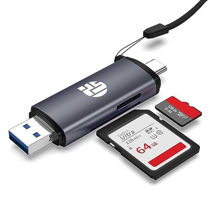 2-in-1 Memory Card Reader, USB 3.0 SD Card Adapter with Dual Slots, 2 Cards Simultaneously Read & Write, Portable SD Card Reader for iMac, iPad Pro/Air, MacBook Pro/Air, Chromebook, Android Galaxy