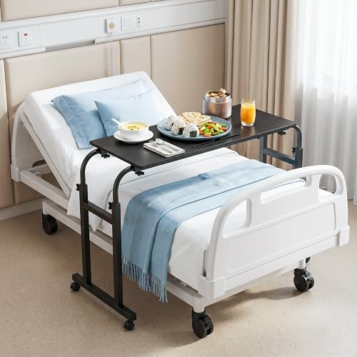 Overbed Table with Wheels, Adjustable Height and Length Bed Desk, Mobile Laptop for Bed, Recliner and Sofa, Rolling Hospital Tray Table for Adults and Seniors Black 40x80cm - color: Black 40x80cm