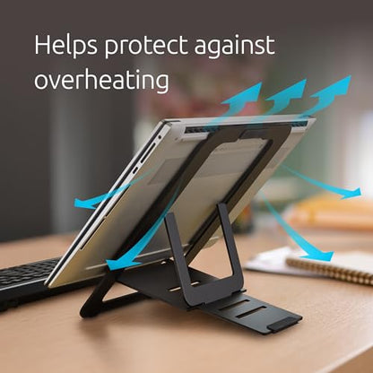 Kensington Adjustable Aluminum Laptop Stand for Desk, Ultra-Slim Lightweight Foldable Portable Notebook Holder, Anti-Slip Silicone Tablet Mount for 10"-17" Laptops and Tablets, Black K50428WW - style: Aluminum