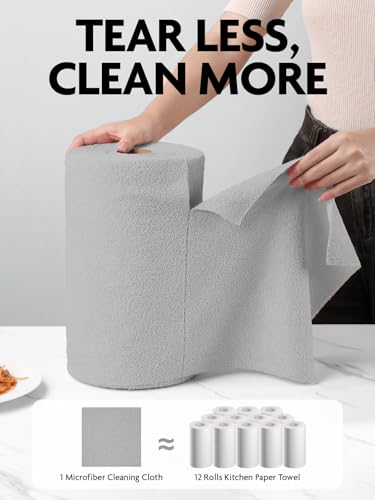 Fantasticlean Microfiber Cleaning Cloth Roll- 75 Sheets, 12" x 12" (Grey) | Super Absorbent, Lint-free, Tear-away Microfiber Towel Roll, for All-Purpose Cleaning, Reusable Alternative to Paper Towels