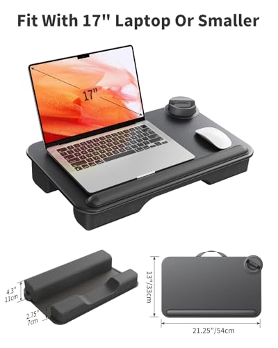 SAIJI Laptop Lap Desk - Fits Up to 17" Laptops, Lightweight Lap Tray Table Stand with Soft Leather Wrist Pad, External Monitor Holder, Lap Desk with Cushion for Home Office Working/Gaming On Couch - color: Deep Black
