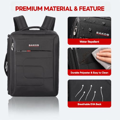 SAKOS Flash 3 in 1 Laptop Bag, 15.6 Inch Convertible Messenger, Shoulder Bag & Backpack, Water Repellent Travel Bag, Professional Work Bag for Men & Women, Briefcase with Laptop Compartment - Black - color: 3. Flash - Black