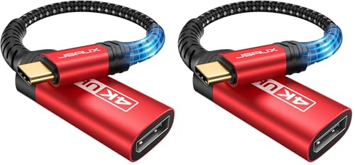 JSAUX USB Type C to DisplayPort Adapter 4K@60Hz, C to Display Port Cable, Compatible with MacBook Pro 2019 2018, Surface Book, Dell XPS, Samsung Galaxy S21 S20 Note 20-Red (Pack of 2) - color: Red, size: 0.7ft (Pack of 2)