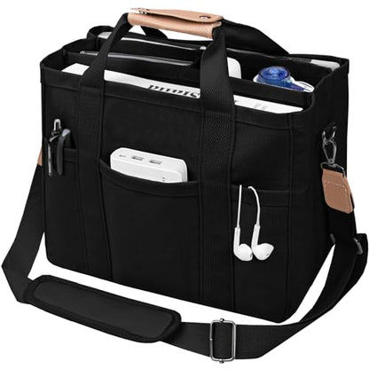 Canvas Tote Bag with Multi-Pocket for Women Large Crossbody Shoulder Handbag Everything Tote Bag with Compartments - color: Black, size: X-Large
