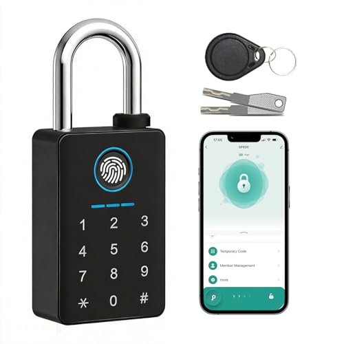 Heavy Duty Fingerprint Padlock with Backup Key | APP Control, Temporary Code, 8mm Hardened Stainless Steel Shackle, 12 Months Battery Life, IP67 Weatherproof - size: 5/16" Shackle
