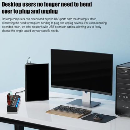 4-Port USB Hub with LED Indicators, 3.0 High-Speed Ports & 7.0 Ports, 5V Powered, Independent Switching for Keyboards, Mice, and Memory Cards, Compact Design for Computer Peripherals