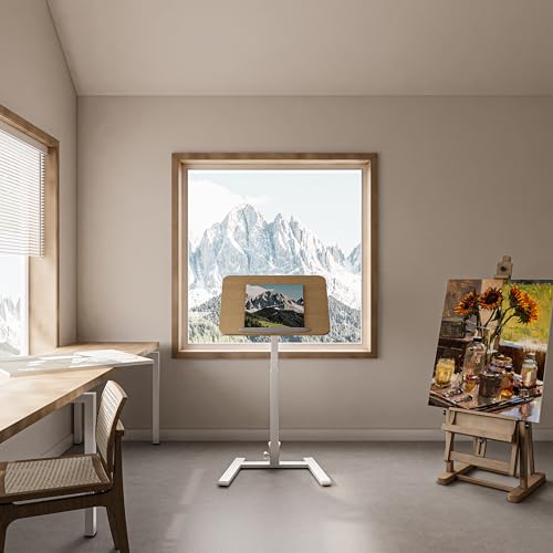 25" Mobile Folding Desk: Pneumatic Sit-Stand, No Assembly | 29-42" Height Adjustable Rolling Laptop Desk, Hidden Wheels, 0-90° Tilt Top. Ideal for Home Office, Craft & Study. - color: Beige