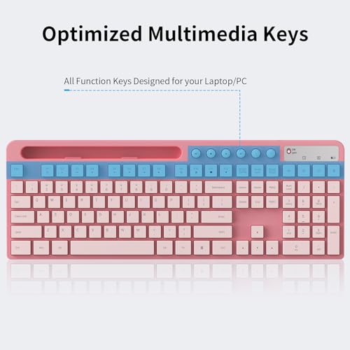 Wireless Keyboard and Mouse Combo, MARVO 2.4G Ergonomic Wireless Computer Keyboard with Phone Tablet Holder, Silent Mouse with 6 Button, Compatible with MacBook, Windows (Sakura Pink) - color: Sakura Pink