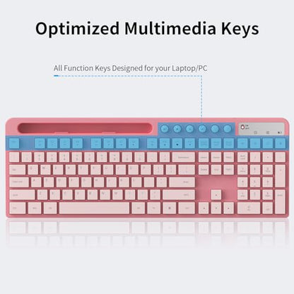 Wireless Keyboard and Mouse Combo, MARVO 2.4G Ergonomic Wireless Computer Keyboard with Phone Tablet Holder, Silent Mouse with 6 Button, Compatible with MacBook, Windows (Sakura Pink) - color: Sakura Pink