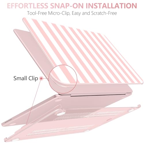Batianda Case for MacBook Neo 13 Inch 2026 Model A3404, Pink Stripe | 4-in-1 Laptop Accessories Bundle with Pink Stripe Design, Ultra Slim Hard Shell for Girls, Students and Preppy Style Users - color: Pink Stripes