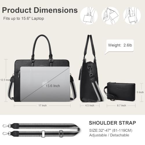 Laptop Bag for Women,Water-Resistant Work Bag Laptop Tote Bag,Briefcase with Satchel Purse - color: Black