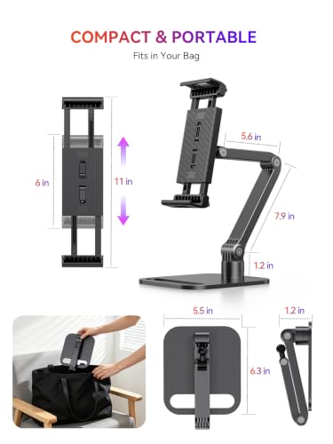 UPERFECT Portable Monitor & Tablet Stand, Heavy-Duty Carbon Steel Mount | Adjustable Clamp, Fits 4.7–19" Devices, 360° Rotation, Foldable Desk Mount for iPad, Phone, Tablet & Travel Use - size: 19 inch