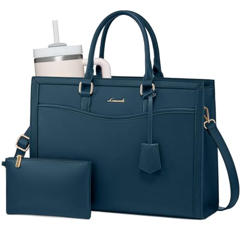 LOVEVOOK Laptop Tote Bag for Women, Large Work Computer Bag with Cup Holder | PU Leather Business Briefcase Teacher Travel College Bag Handbag fit for 15.6 inch Laptop, Office Purses Gifts for Women,2pcs - color: Leather/Peacock Blue-green, size: 15.6 Inc